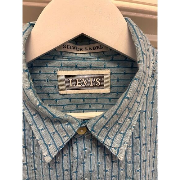 Levi’s Silver Label Blue Textured Button Down Shirt sz L - Picture 5 of 7